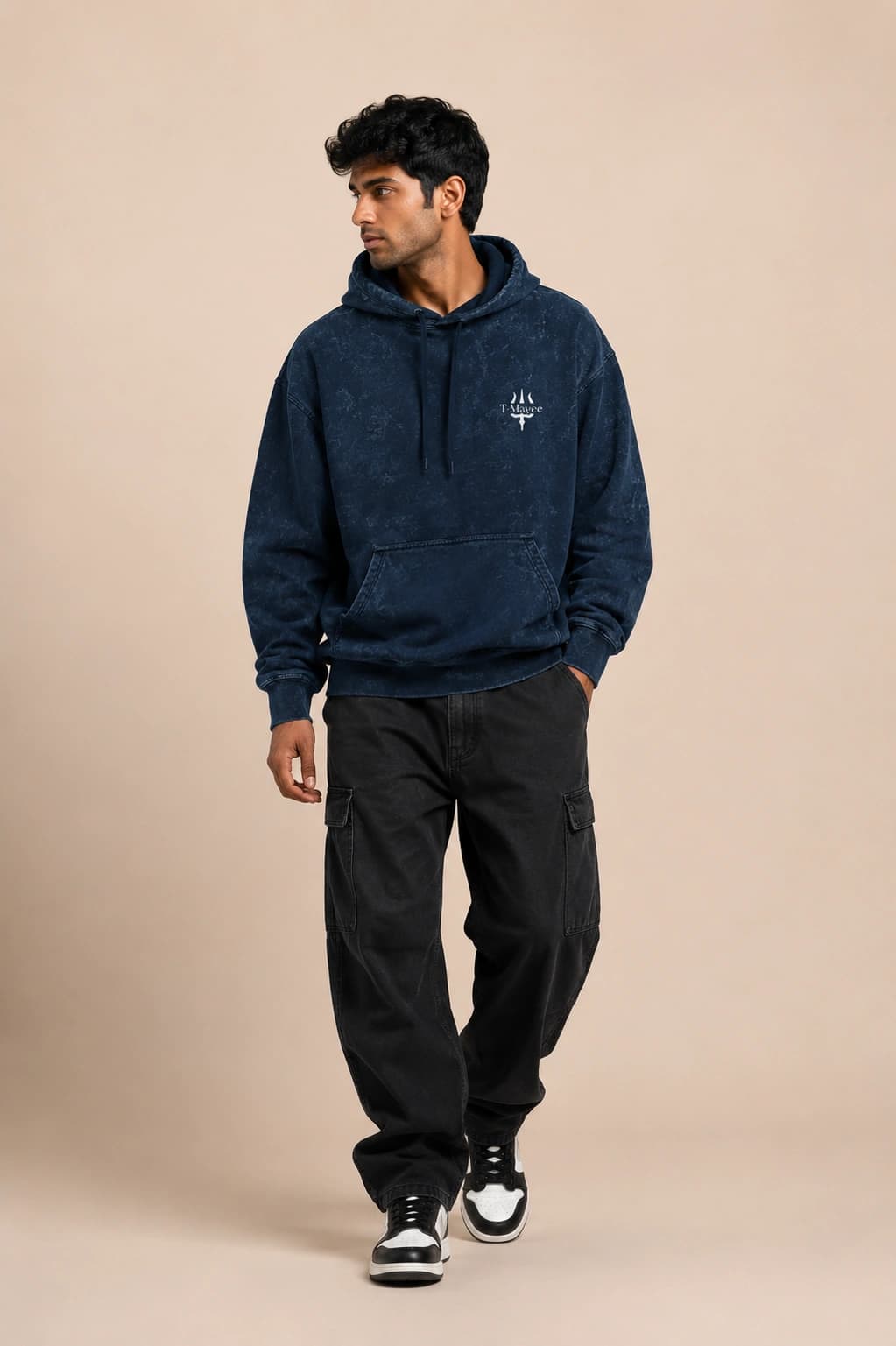 Navy Blue Acid Wash Oversized Hoodie — view 2