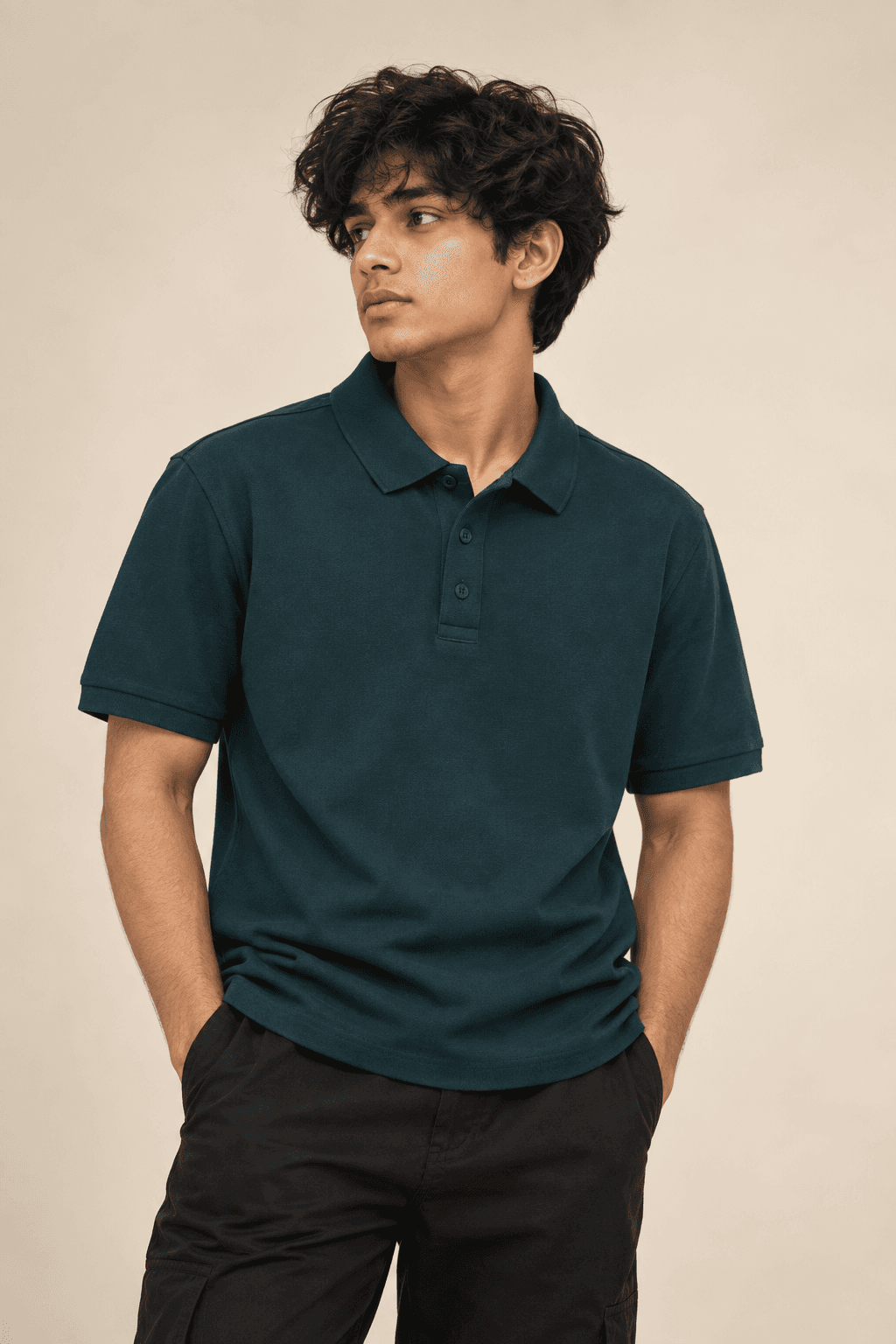 PETROL BLUE POLO T-SHIRT — view 1